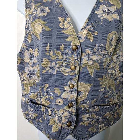 Vintage 90's Liz Claiborne Vest Mixed Pattern Floral Stripe Cotton Size MP - Picture 3 of 7